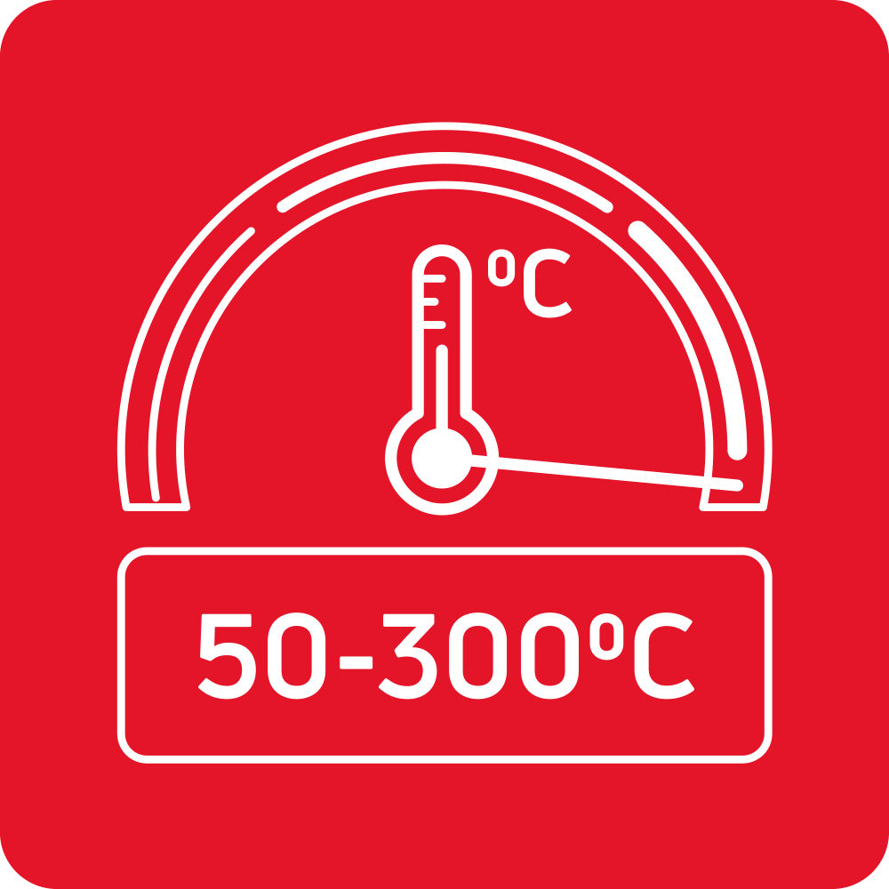 Wide temperature range: 50°C - 300°C
